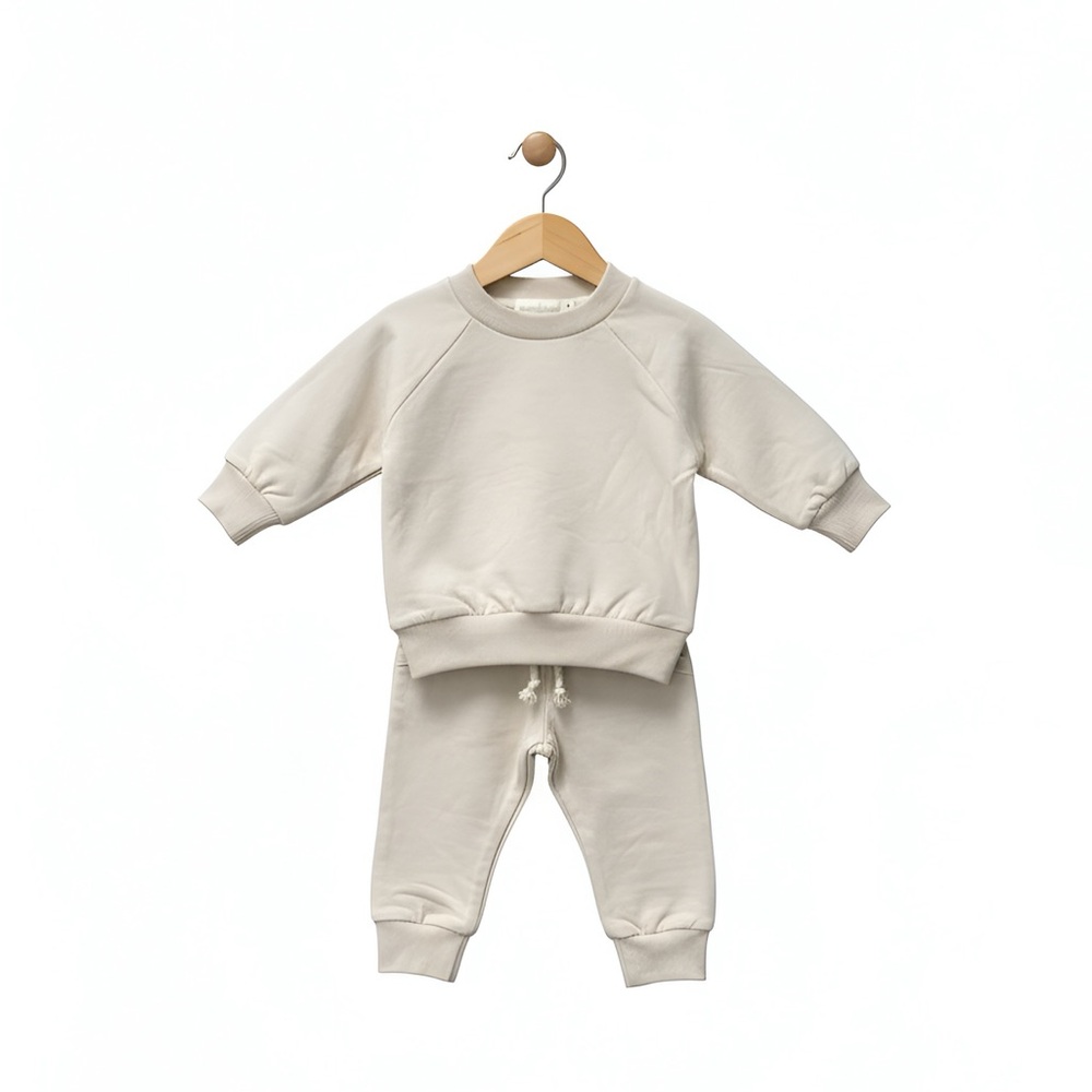 ORGANIC COTTON Kids CREWNECK and Joggers Set Cream